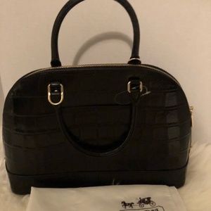 Coach embossed crocodile black satchel bag